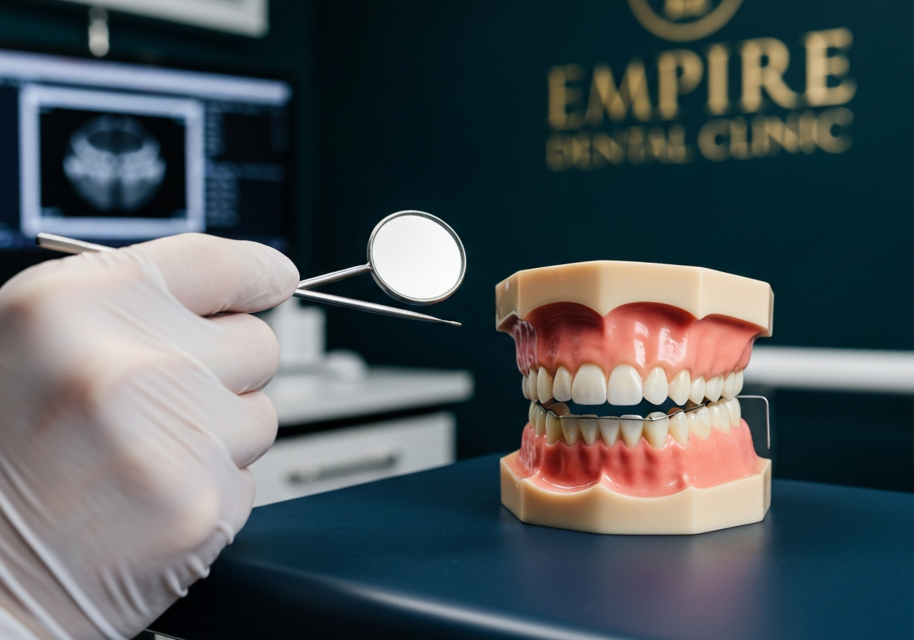 Fixed bonded retainer on dental model at Empire Dental Clinic