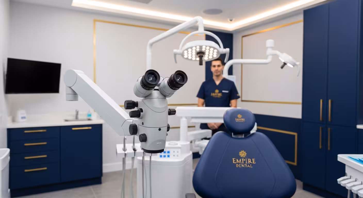 Advanced dental microscope for precision apicectomy surgery at Empire Dental Clinic